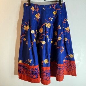 SISSY ME Sz M Skirt 100% Linen Embroidered Pleats Zipper Closure Lined Midi NEW